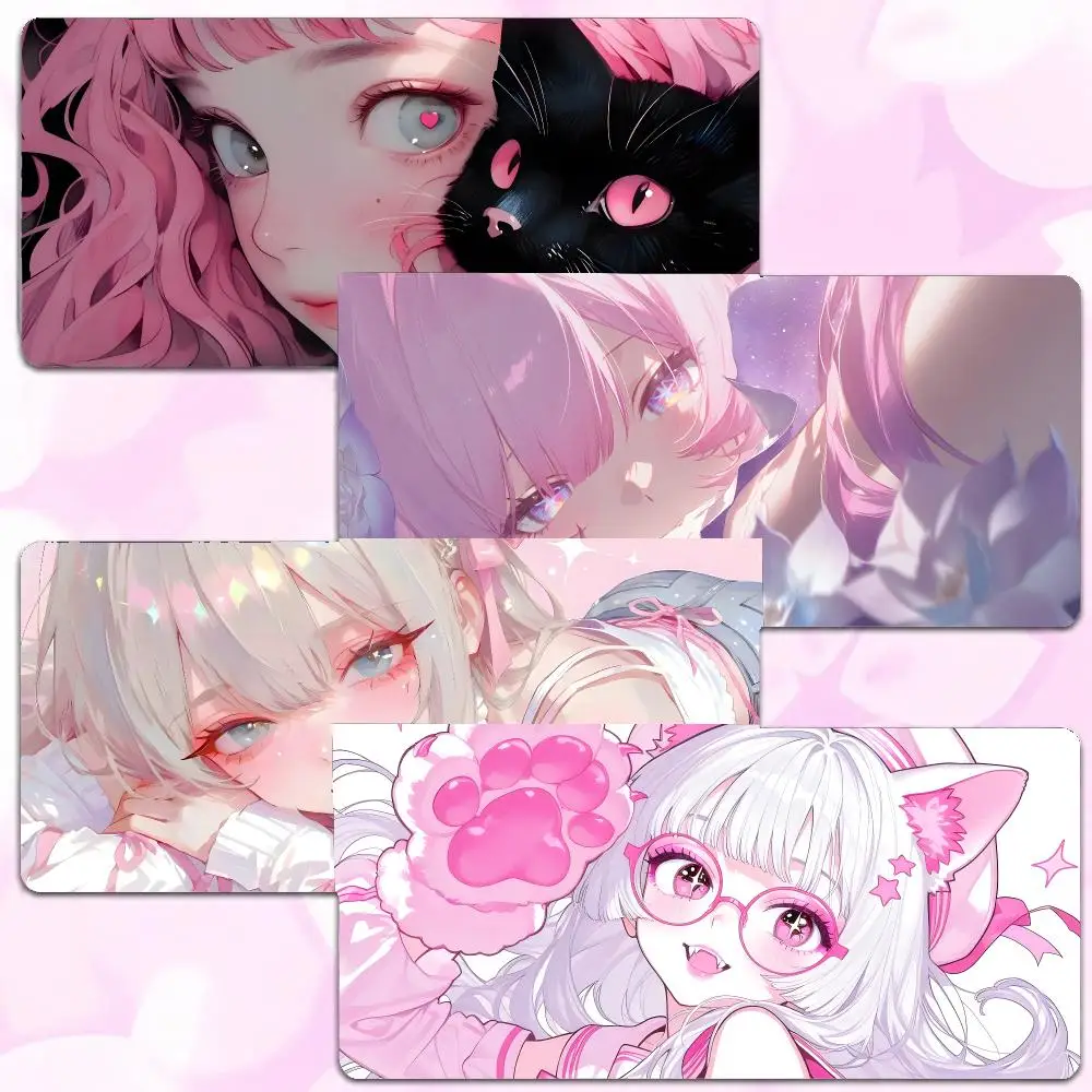 Pc Gaming Pink - Anime-Mädchen Rosa Mädchen Mauspad Dickes, umrandetes